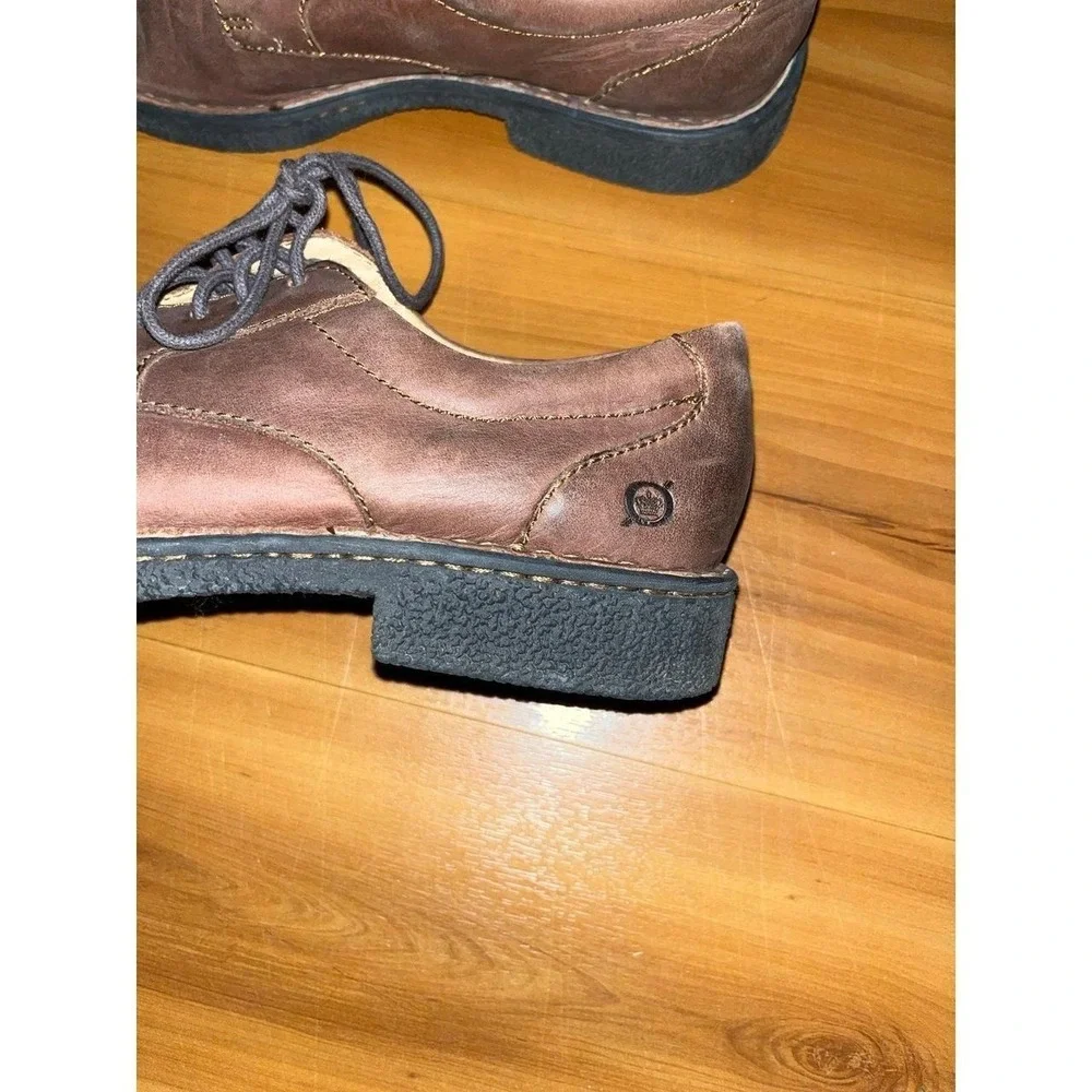 Mens BORN Leather Casual Lace Up Dress Brown Oxford Shoes